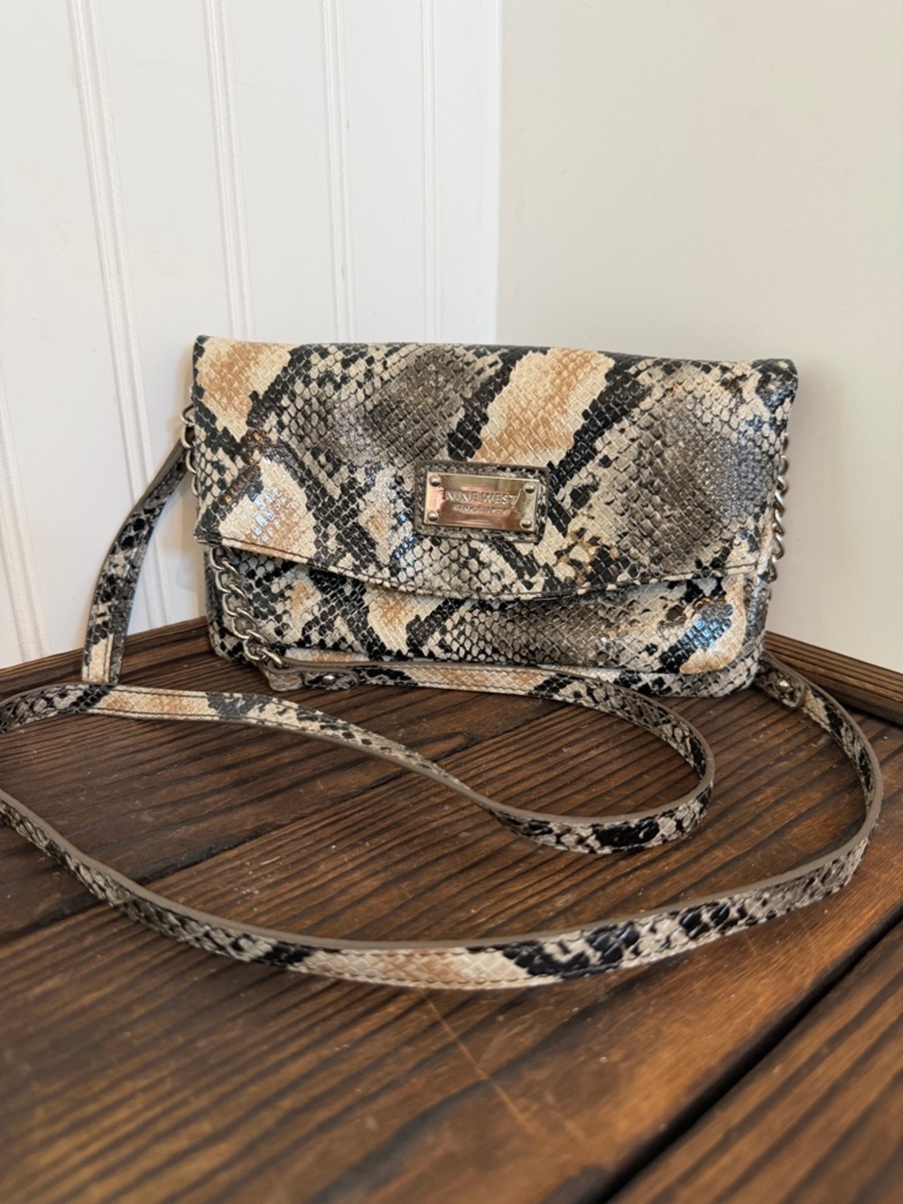 Nine West Snake-Print Crossbody Clutch - Neutral Tones